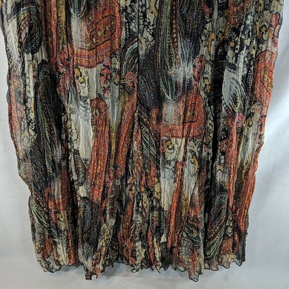 Dana Buchman 100% Silk Maxi Skirt Paisley Orange Multicolor 16 Flowy Ruffle Line - Picture 3 of 10